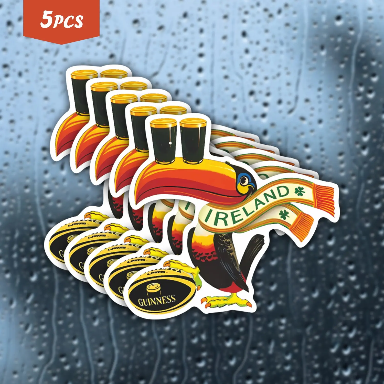 5Pcs "Guinness Ireland Toucan" Retro Waterproof Vinyl Sticker Sheets, Stickers For Scrapbooking, Irish Beer Toucan Decal, Suitable For Water Bottles, Laptops, Ideal For Guinness Fans, Ireland Lovers And Retro Beer Vibe Enthusiasts