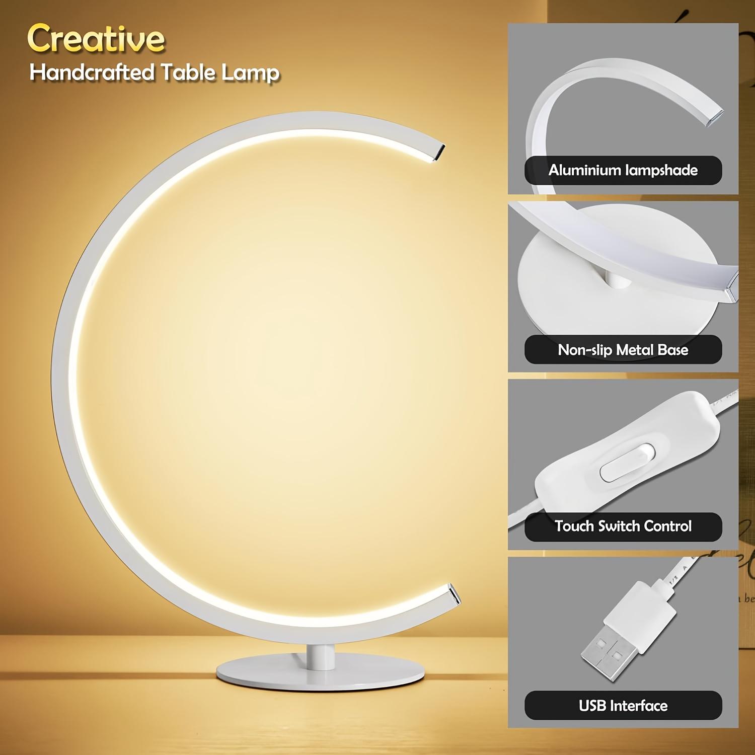 Modern C-Shaped LED Table Lamp, Dimmable Warm White Night Light for Bedroom, Living Room, Office Desk, Minimalist Crescent Moon Bedside Lamp with Touch Control