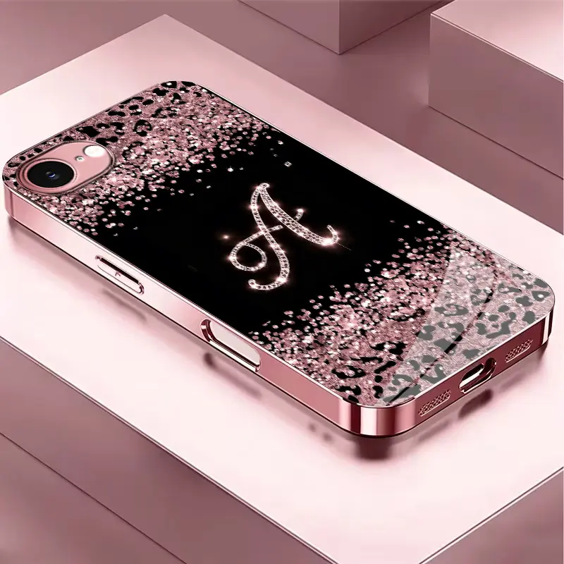 Suitable for [iPhone 16e] Women's high-end phone case，electroplated glass phone cases,printed pattern; not a 3D diamond design.—big sale now on; choose from all 26 letters.YM99