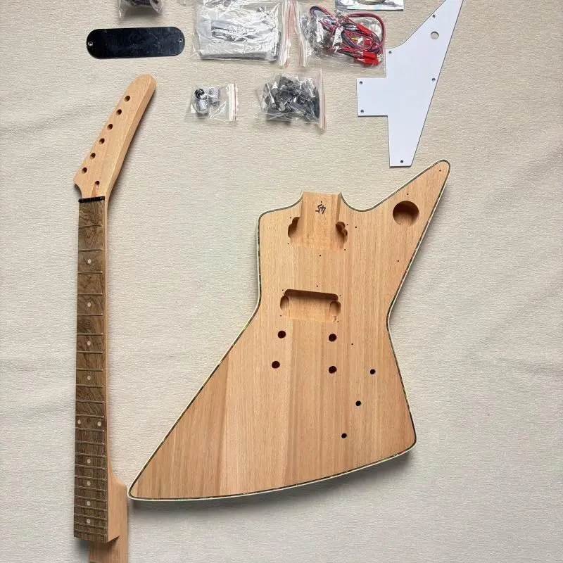 Explorer DIY Electric Guitar Kit for Adults, 22-Fret Mahogany Body, HH Pickups, Color Shell Wrapping, 4.5kg Guitar & Bass Accessory for DIY Projects, 22Fret Guitarcapo