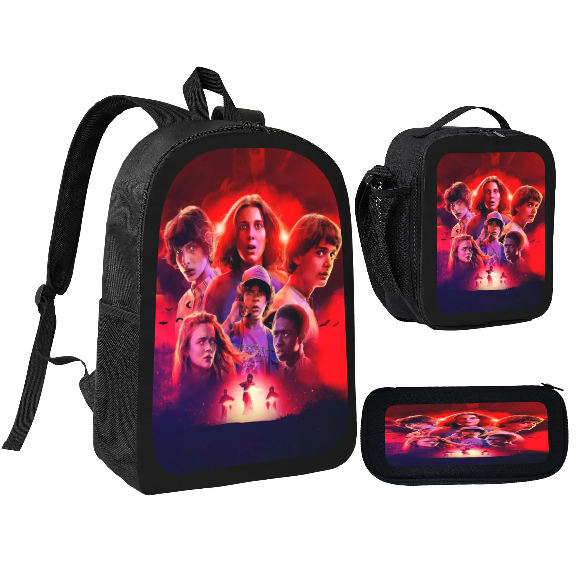 3PCS Stranger Things 5 Backpack Daypack Gaming Shoulder Bag Leisure Travel Adjustable Strap Backpacks 17in