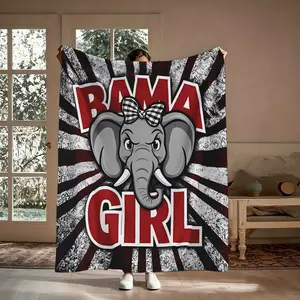 Bama Girl Alabama Elephant Flannel Throw Blanket, Soft Warm Crimson Tide Fan Blanket, Cozy Fleece Blanket for Sofa Bed, Gift for Alabama Fans