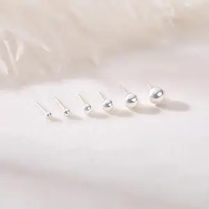 5Pairs Sterling Silver Stud Earrings for Women,Earrings Tiny Stud Earrings for Multiple Piercings Different Sizes Silvery Stud Earrings Set 2mm 3mm 4mm 5mm 6mm