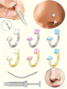 Stainless Steel Horseshoe Nose Ring, Internal Threaded Nasal Septal Ring, 18 Gauge 8mm, Cartilage, Ear, Lip Piercing, All Seasons, Nose Piercing Jewelry