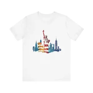 July 4th Coloring Casual T-shirt: Retro American Landmarks and Colors