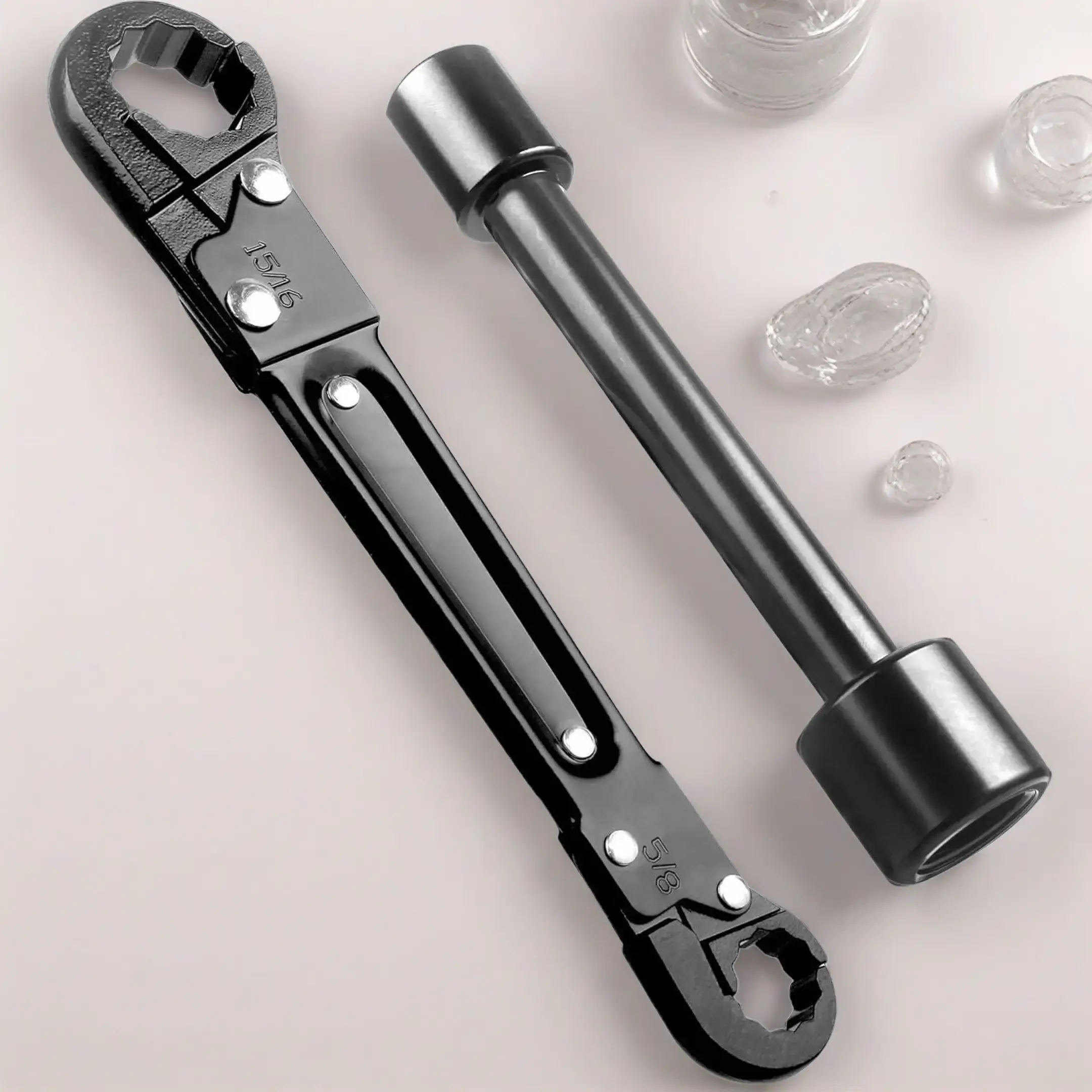 Professional Multifunctional Compression Angle Stop Wrench Kit, Adjustable Swing Handle Ratchet Wrench for Plumbing Installation, Compression Ring Removal