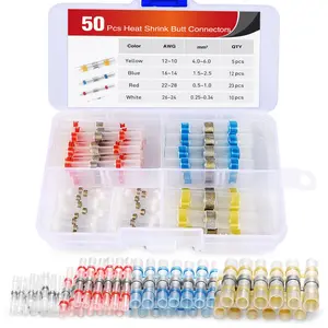 Nilight 50025R 50pcs Color-Coded Copper Solder Seal Heat Shrink Butt Connectors - 1-Step Sealed, Waterproof, Insulated, Transparent - for Marine, Automotive Use (23 Red, 12 Blue, 10 White, 5 Yellow), 2-Year Warranty