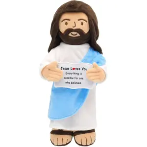 Jesus Plush, 13" Jesus Stuffed Plushie Doll with Positive Card for Christmas Religious Easter Church Sunday School Toy Gift for Kids (E)
