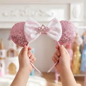 New Sequined Bow Ear Hair Headband, Blue Diamond Sequins Mickey Mouse Ears, Festival Party Supplies, Cute Clothing Accessories