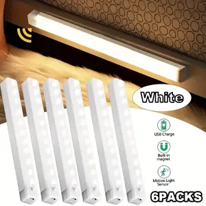 6-Pack USB Rechargeable Under-Cabinet Lights with Motion Sensor, Wall Mounted, Ideal for Bedroom, Stairs, Cabinets, Wardrobes