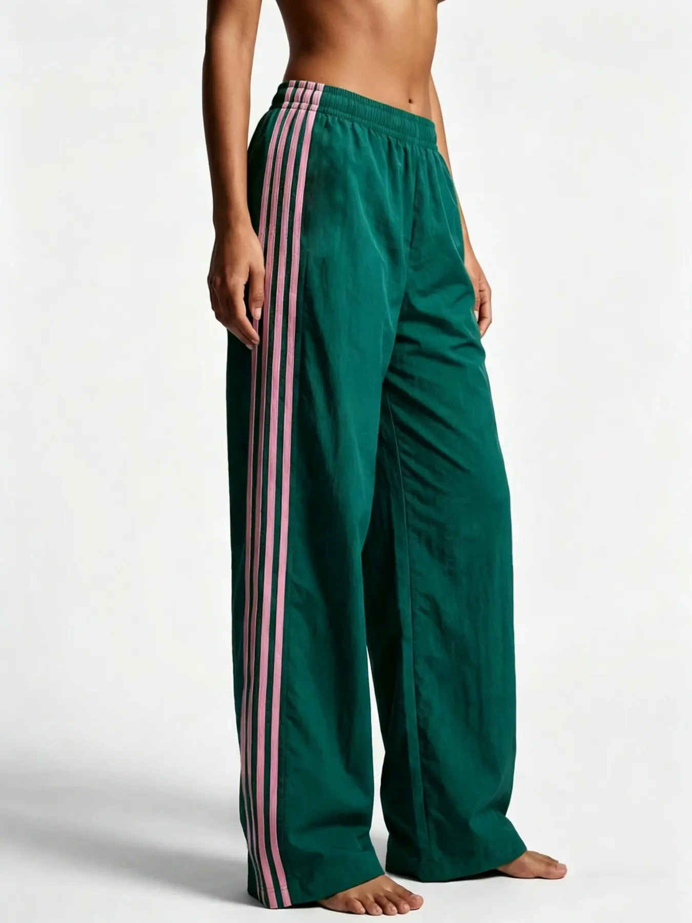 Four-Season Versatile Side Stripe Wide Leg Pants, Casual Loose-Fit Long Pants for Daily Wear, Street Style Fashion Women's Elastic Waist Trousers, Bottom