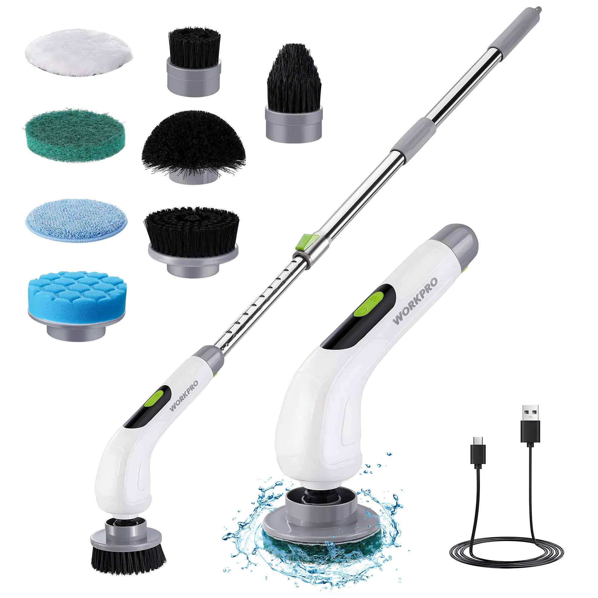 #summersale WORKPRO Electric Spin Scrubber, Cordless Cleaning Brush, Shower Scrubber with Long Adjustable Handle & 3-Speed, 8 Replaceable Brush Heads, Spin Brush for Cleaning Kitchen, Bathroom, Bathtub, and Floor