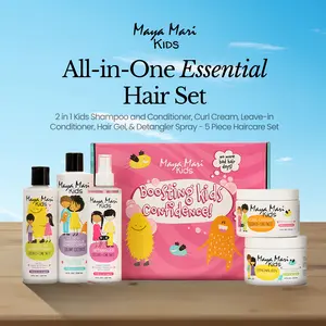 Maya Mari Kids 2 in 1 Kids Shampoo and Conditioner Set with Curl Cream, Leave-In Conditioner, Hair Gel & Detangler Spray - 5 Piece Haircare Kit Coconut Oil Hydrate Daily