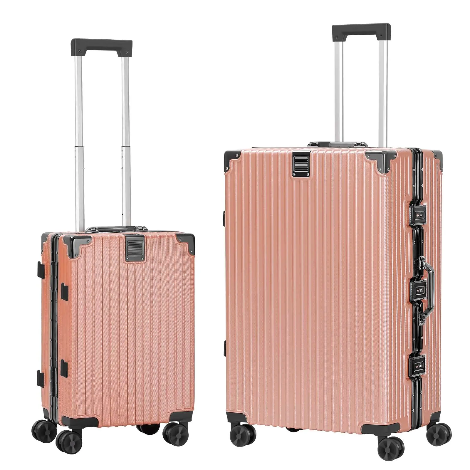 20+28 Inch Rose Gold Aluminum Frame Luggage Set | 360° Double Spinner Wheels | Anti-Slip & Durable Hard Shell | TSA Lock Included | Ideal for Travel & Business Trips summerwins,