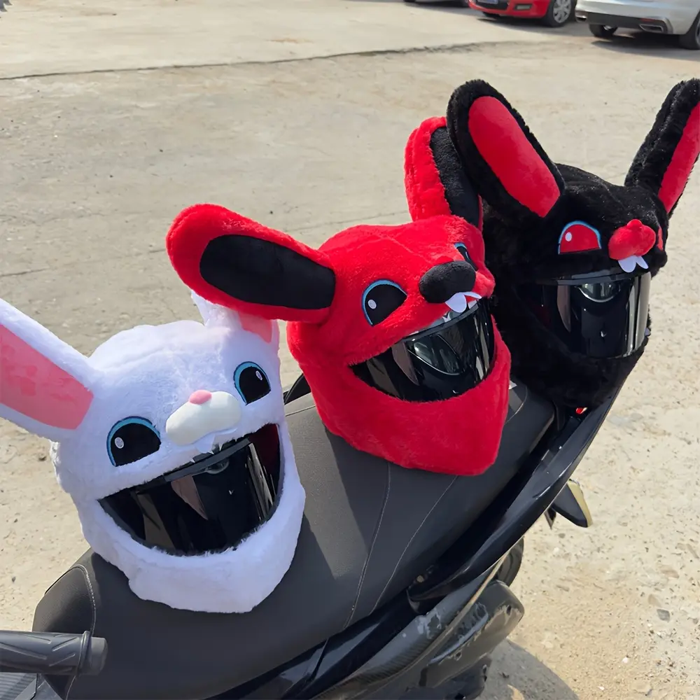 1pc Anti-Scratch Biker Motorcycle Helmet Cover, Protective Headgear, Cartoon Character, Unisex Fit, Rabbit Plush Animal Headcover, Fun, Whimsical Design, Playful Addition, Accessories