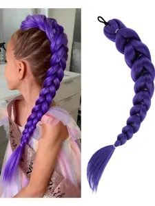 24 inch Purple Braids Ponytail Hair Pre Braiding Hair with Tie Synthetic Purple Hair Extensions for Halloween Costume Cosplay（24inch Braids Ponytail） Synthetic Hairpiece