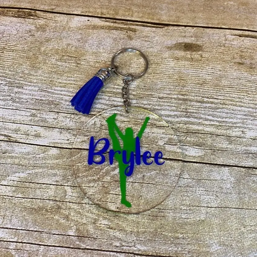 Personalized Cheerleader Keychain with Tassel Acrylic Customizable Team or School Colors Perfect Gift for Cheer Bag or Keys