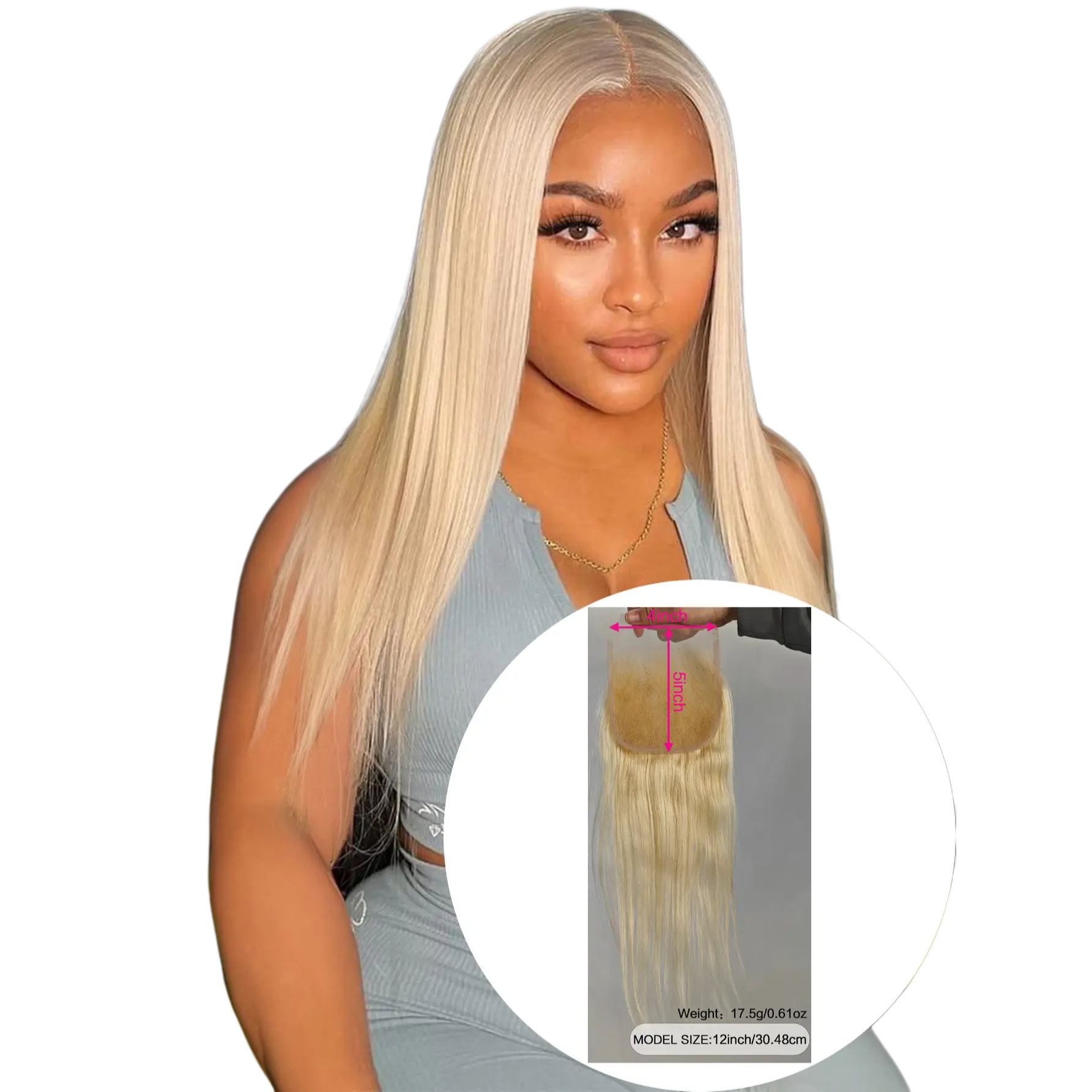 613 Closure Human Hair Straight 5x5 HD Lace Closure Blonde Closure 12A Free Part Closure Natural Hairline with Baby Hair 100% Russian Blonde Virgin Remy Human Hair 150% Density 12 Inch4X5  HD LACE CLOSURE 12”