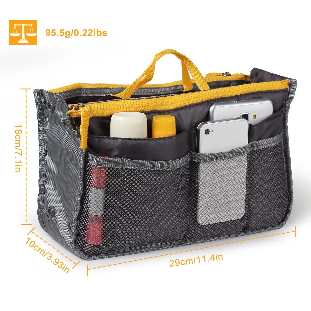 Handbag Organizer Insert 13-Compartment Purse Liner with Handle Sturdy Nylon for Phone Makeup Keys & More 18cm x 10cm x 29cm