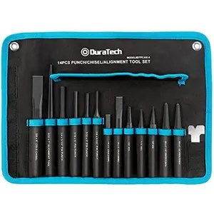 DURATECH  Punch/Chisel/Alignment Tool Set, Including Pin, Center and Nail Punches, Alignment Tool, Cold Chisels, Chisel Gauge, with Rolling Pouch