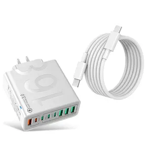 8-Port Type-C & USB Charger Adapter, 25W Fast Charging with 1.8m USB B to USB C Cable, Compatible with iPhone 16/15 Pro Max/macbook Air/iPad Pro