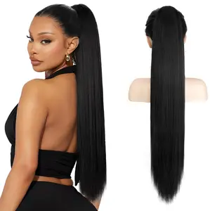 Female Long Straight Drawstring Ponytail Extensions, Synthetic Soft Natural Clip-In Ponytail Hair Pieces, Synthetic Clip Hairpiece,summervibes
