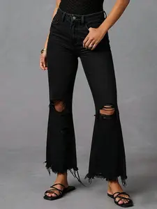 Women's Casual Fashion Denim Jeans with Ripped Details, Stylish Distressed Design for Everyday Wear, Comfortable, Loose and Trendy