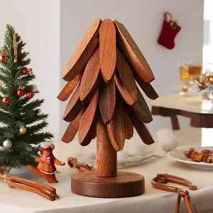 4-Piece Christmas Tree Trivet Wooden Heat Resistant Mat Table Pad for Pots Pans Cups Xmas Decorative Gift Home Kitchen Accessories top  cups festive home decor Rechargeable UV-C Toothbrush Sterilizer tooch  brush  hloder pet loss gift