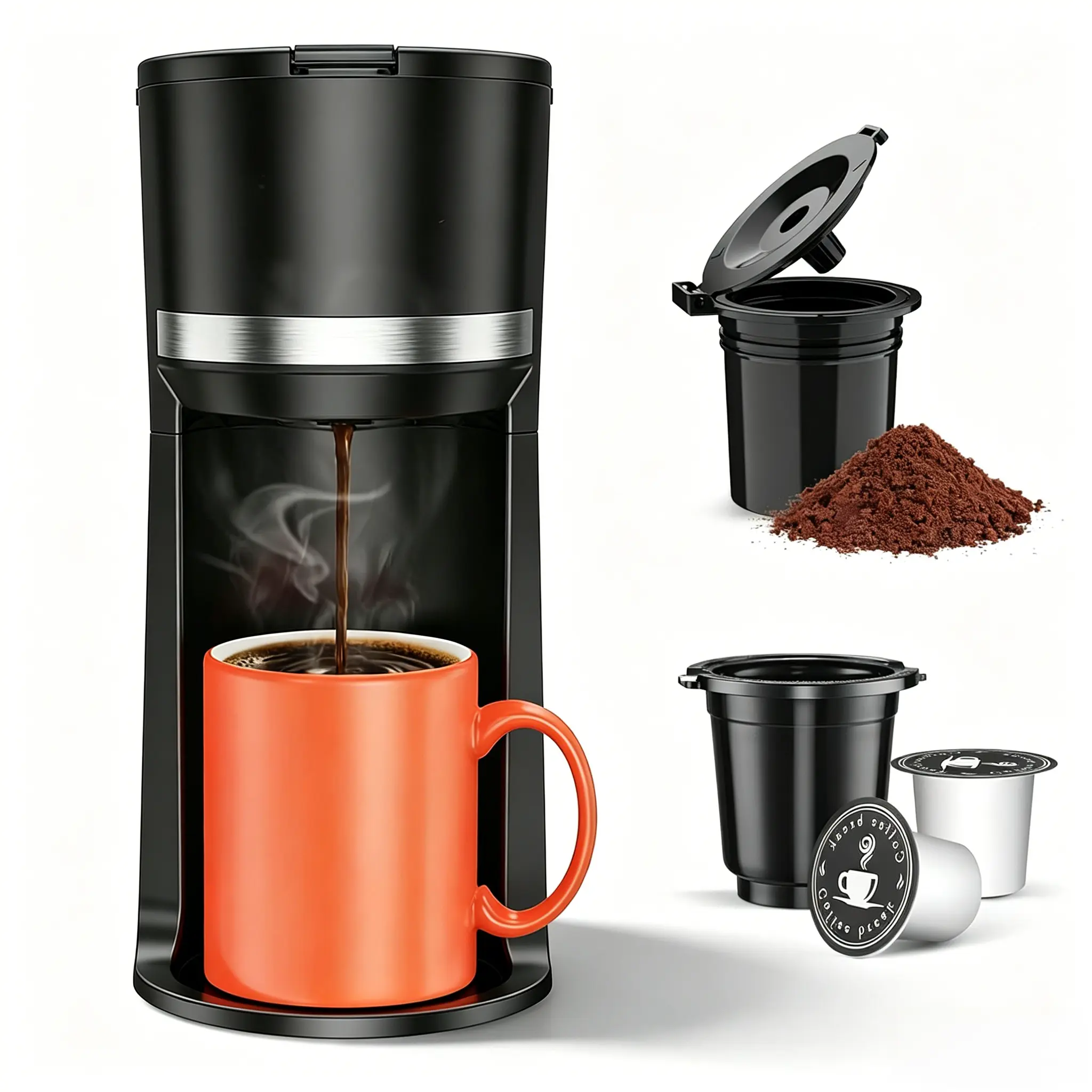 New Compact K-Cup & Ground Coffee Maker for Home Use, 120-Second Fast Brewing (6-12 oz Sizes), BPA-Free Durable Materials, Descaling Reminder, Auto Shut-Off & Water Level Window