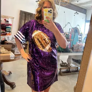 Game Day Purple Sequin Football Jersey Dress Comfortable Comfortable Casual Casual