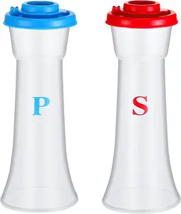 2-Piece Large-Size Plastic Salt and Pepper Shaker Set, Lid-Sealed Moisture-Proof Kitchenware Canister Bottles with Hourglass Covers, Portable for Home Kitchen, Camping (Blue, Red)