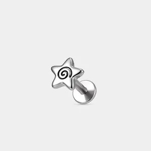 Oufer 16G Spiral Star Helix Cartilage Ear Piercing Flat Back Internally Threaded Stainless Steel Stud
