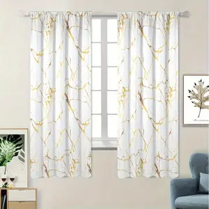 Modern Korean Style Gold Marble Texture Curtains, Full Shade Print Drapes for Living Room Bedroom Balcony, Custom Finished Window Covering