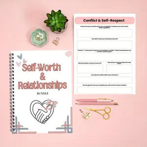 30+ Self Worth & Relationship Workbook, Therapy Worksheets, couples therapy, relationship, self care therapy workbook, Journal, Planner