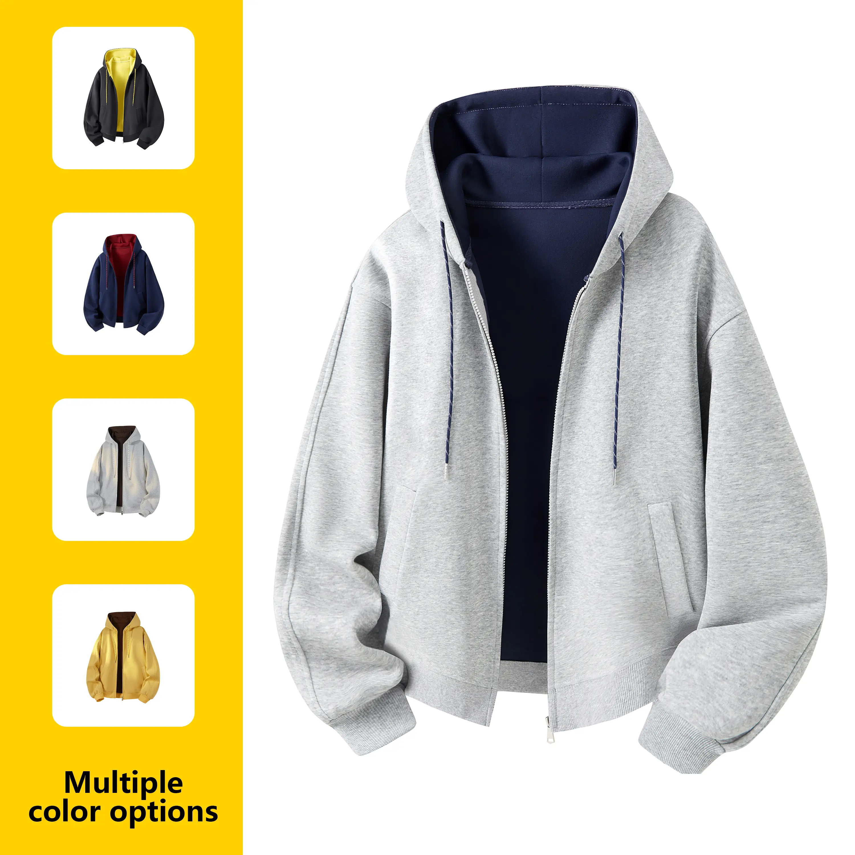 Men’s spring/autumn color-block loose cardigan sweatshirt; unisex matching color-block hoodie; casual street-style jacket; comfortable athletic sweatshirt; suitable for everyday wear and streetwear; top choice for gifting.