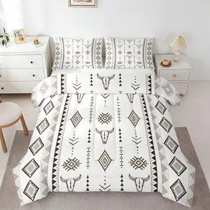 Light Aztec Bull Print Comforter Set, Includes 1 or 2 Pillowcases, Soft Western Style, Warm and Cozy, Perfect for Bedroom