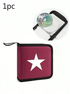CD/DVD Storage Case with Portable Disc Holder, Star Pattern Design, Durable PU Leather, Soft Lining and Tag Window, Multi-Functional Media Wallet for Home and Travel