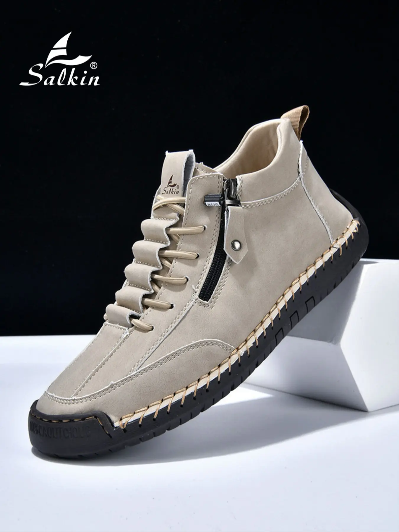 Men's Handcrafted Classic Fashion Boots, Boots with Zipper, Casual Low Top Side Zip and Drawstring Design, Ultimate Comfort for All-Day Wear, Available in Plus Sizes and Multiple Colors, Rubber