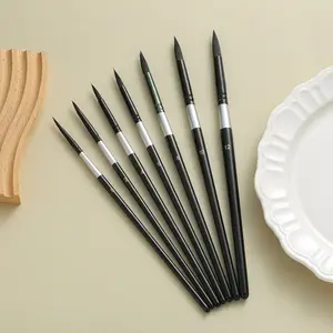 7-Piece Round Squirrel Hair Watercolor and Acrylic Paint Brush Set, Professional Artist Quality, Wood Handle Design for Inks and Gouache, Watercolor Paint Brushes