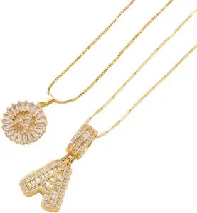 Zircon Stones 2 Pack Initial Letter Pendant Necklaces for Women - Golden Color Alphabet Jewelry for Parties & Birthdays, Initialnecklace, trendy collars mystery jewlery girl trending  jewellery personalized  jewelry teen girl gift necklace  for  women