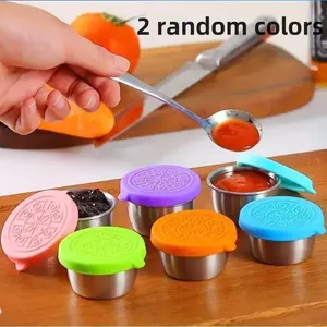 Reusable Sauce Cups with Lids, 1.6 Oz Stainless Steel Condiment Containers, Food Storage Containers, Leak-Proof Silicone Caps, Perfect for Salads, Lunch Boxes, Kitchen Use
