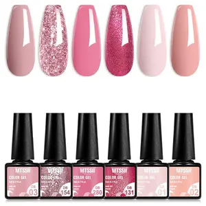 Glitter Color Gel Nail Polish Set, 6 Counts/set Nail Art Design LED Lamp Cure Gel Varnish Manicure, Nail Art & Nail Polish, Liquid Polish, UV Gel Set, Gel Polishing
