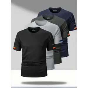 4-piece quick-drying breathable sports T-shirts suitable for fitness enthusiasts, with gray/green/blue/black reflective strips, medium size GARMENTARY