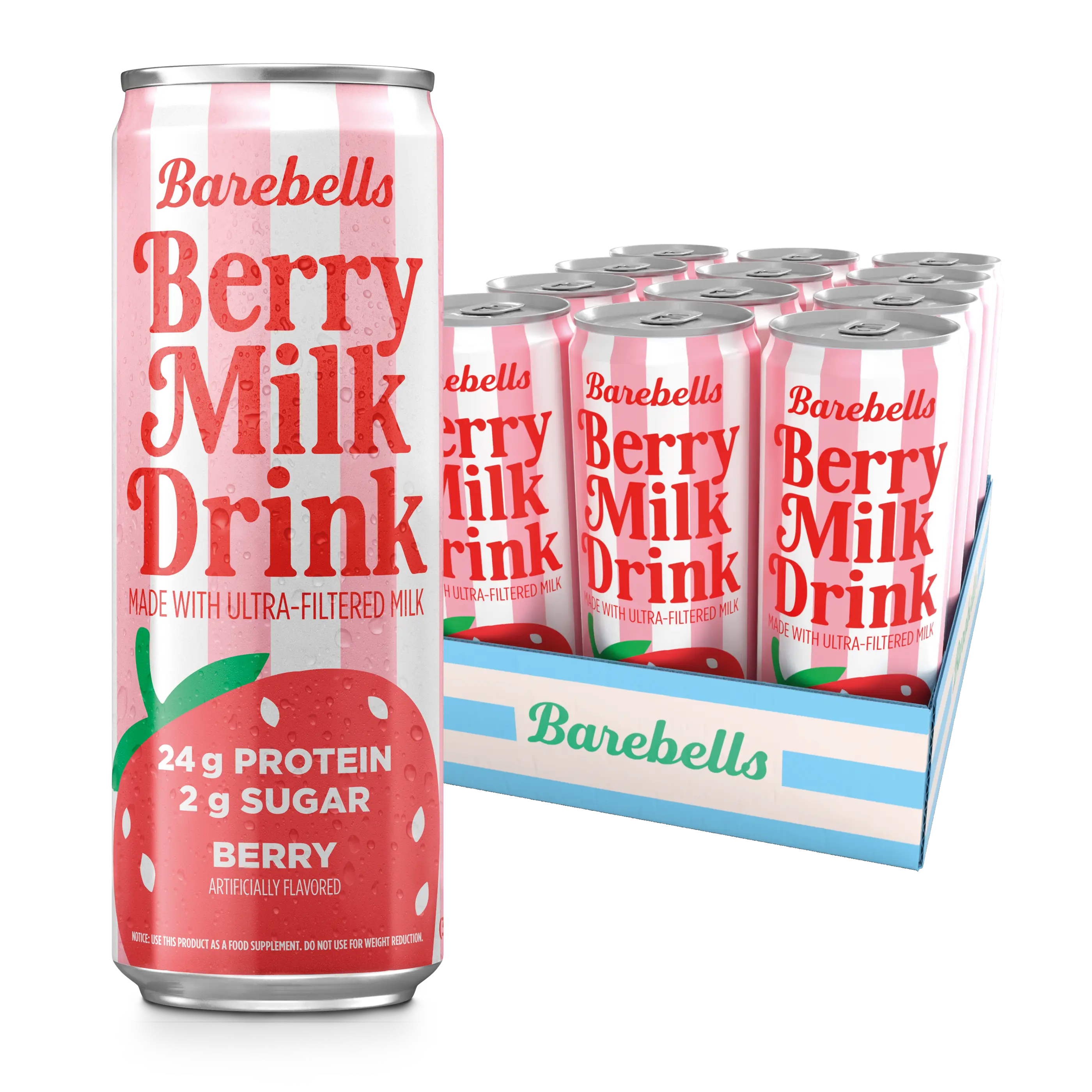 Barebells Berry Milk Drink – 12 Count – 11 FL OZ (325 mL) – Protein Milk Drink with 24g of Protein and Only 2g of Sugar – On-the-Go Protein Nutrition