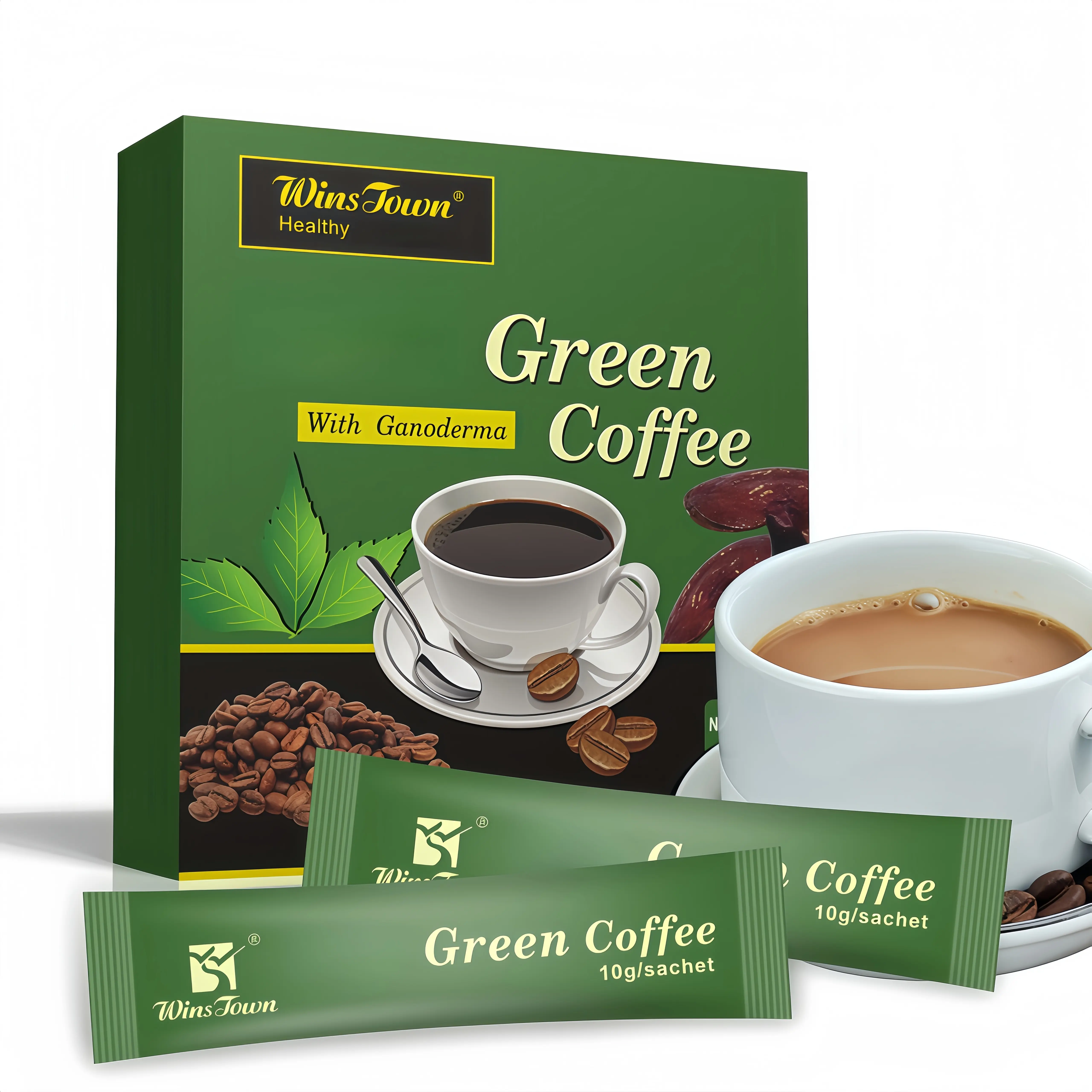 WinsTown Low Fat Green Coffee Drink - 180g Bag with 18 Packets Single Flavor Instant Coffee, Natural Ingredients, Ideal for Morning Routines, Midday Boost