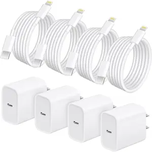6FT Super Fast Charging 4-Pack Type-C Wall Charger Block with 4-Pack USB-C to Lightning Cable for iPhone 14/13/12 AirPods Pro Mobile Smartphone Device Cellphone