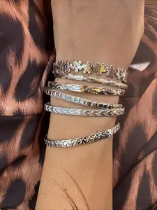 Boho Vintage Flower Heart Star Geometric Open Metal Bangles Set, Boho Style Bracelet Fashion Design Women Casual Party Vacation Personalized Bracelets Stackable Bracelet Stacking Bracelet