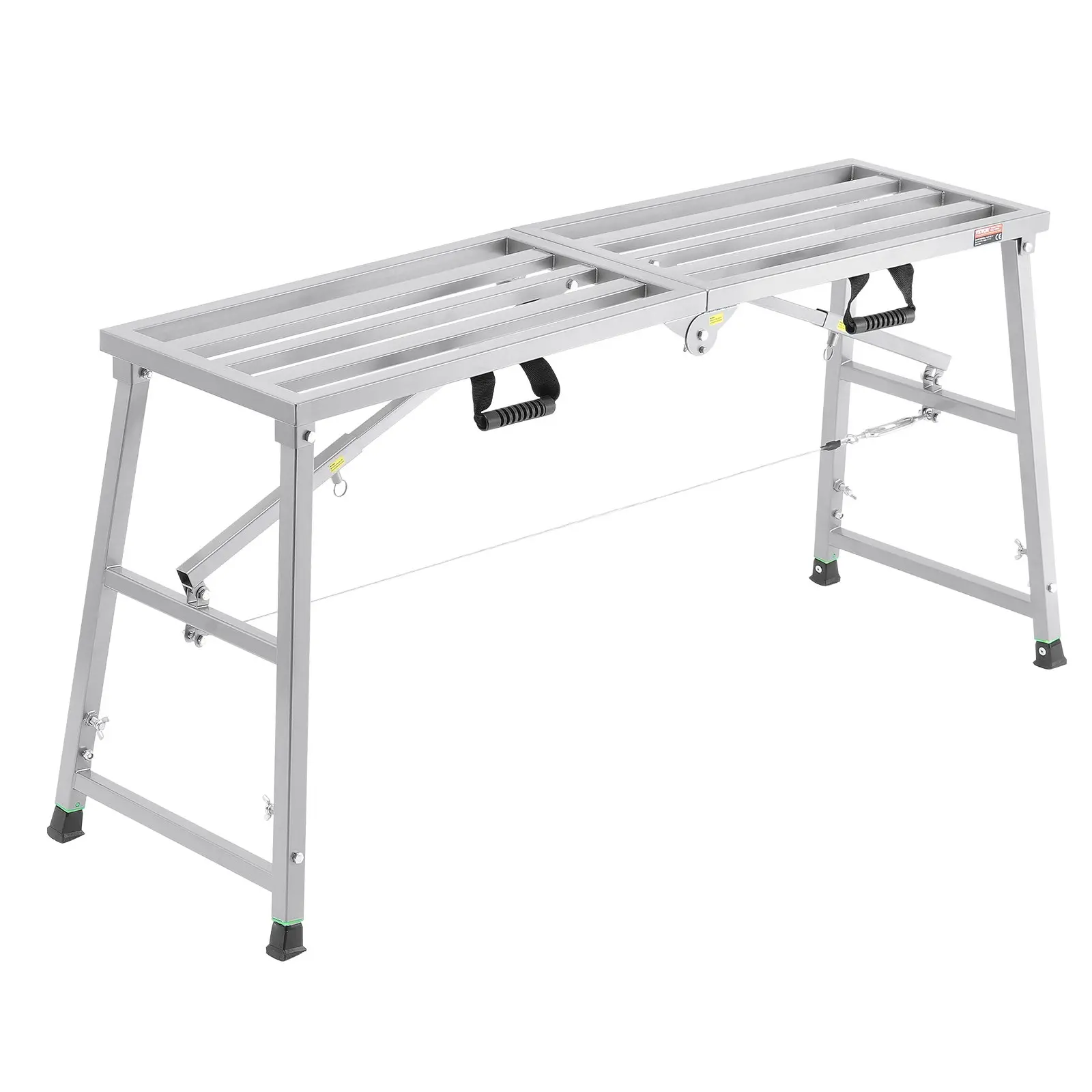 【Summerfinds】VEVOR Work Platform, 4 Gear Adjustable Height, Folding Alloy Steel Step Ladder, Portable Scaffolding Platform, 800 lb Load Capacity, Non-Slip Rubber Feet, Drywall Painting Stool, Cleaning & Washing, 27.5 - 45 In