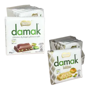 Nestle Damak Chocolate Bar - 2 Flavors - Milk Chocolate with Pistachio - White Chocolate with Baklava bits