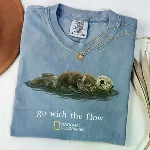Comfort Color National Geographic Go With The Flow Unisex T Shirt, Premium Cotton T Shirt, Soft Cotton, Full Size, Gift For Men & Women, Unisex Casual Graphic T-Shirts